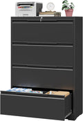 4 Drawer Lateral File Cabinet with Lock, Heavy-Duty Metal Vertical Filing Cabinet for Office, Steel Storage Compatible with Hanging Files Letter/Legal/F4/A4 Sizes, Black