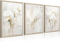Neutral Wall Art Abstract Floral Canvas Pictures Beige Flower Wall Decor Modern Painting Minimalist Poster Abstract Botanical Prints White Artwork for Bedroom Living Room 16x24x3 Inch Wood Framed