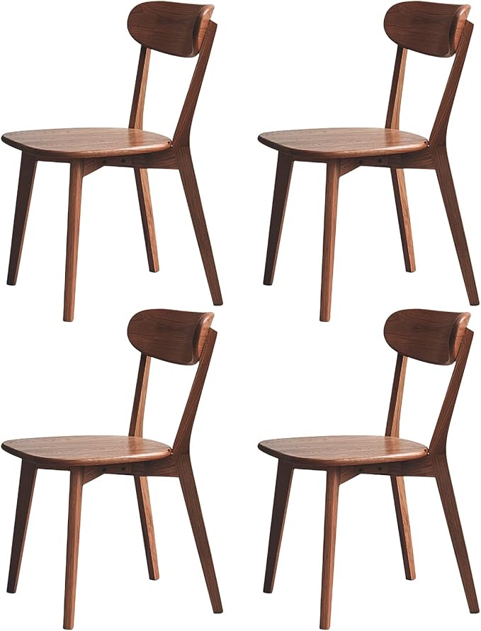100% Solid Wood Dining Chairs,Mid Century Modern Dining Chairs with Rounded Backrest,Kitchen,Dining Room Chairs Set of 1/2/4 (4, Walnut Color)