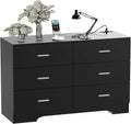 FJTJBSI Dresser with Power Outlets Wooden 6 Drawer Dresser with USB and Type C Port Chest of Drawers for Bedroom Tall Black Organizer Storage for Living Room Hallway Closet