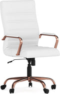 Flash Furniture Whitney High-Back Swivel LeatherSoft Desk Chair with Padded Seat and Armrests, Adjustable Height Padded LeatherSoft Office Chair, White/Rose Gold