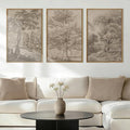 Anyzal Large Vintage Tree Sketchbook Wall Art 16x24 Inch Framed Neutral Forest Landscape Minimalist Woodsy Artwork for Living Room Bedroom Office Set of 3