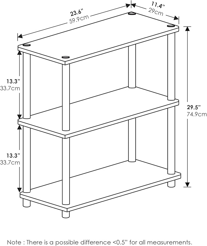 Furinno TURN-N-TUBE Storage Shelves, 3-Tier Book Shelf, Corner Shelf, Toolless Open Shelves, for Organization and Storage, Living Room, Garage, Home Office, Sonoma Oak