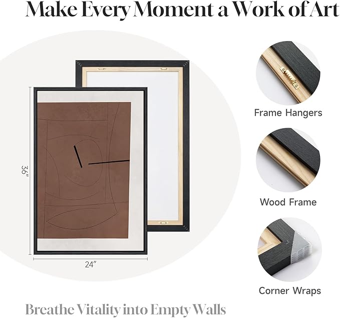 Framed Black and Brown Abstract Wall Art for Living Room, Set of 3 Piece Large Canvas Picture Prints, Modern Neutral White Artworks for Dining Room Hallway Home Office Wall Decor, 24x36 Inch