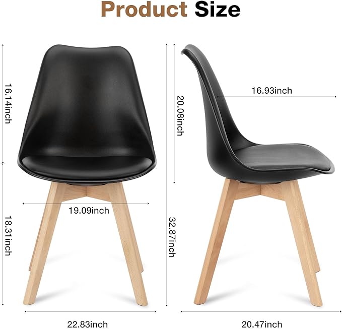 OLIXIS Dining Chairs Set of 4, PU Leather Upholstered Kitchen Chairs with Solid Wood Legs, Mid Century Modern Accent Chairs for Living Room, Bedroom, Patio, Black