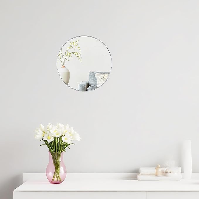 Funerom Sliver Round Wall Mirror 12.6 Inches Circle Mirror Bathroom Mirrors