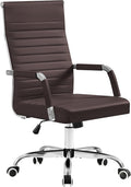 Furmax Ergonomic Office Desk Chair, Executive Ribbed Mid-Back PU Leather Conference Room Chair Adjustable Swivel Chair with Arms (1, Brown)