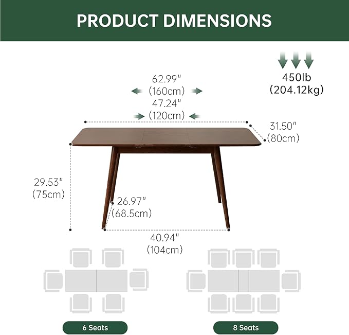 47’’-63’’ 100% Oak Extendable Dining Table and Bench Set, Solid Wood Folding Kitchen Table, Mid Century Modern Dinner Table for Kitchen, Apartment, Living Room (47''-63''+ 1 Bench)