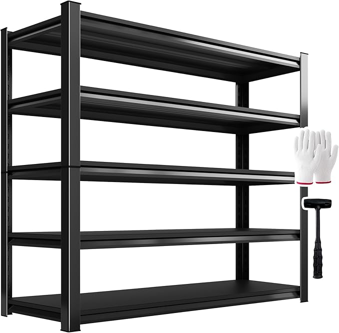 2000lbs Heavy Duty Garage Shelving, 5-Tier Adjustable Storage Shelves, 72" H x59 W x 19.6" D, Utility Metal shelvingfor Warehouse, Basement, Garage