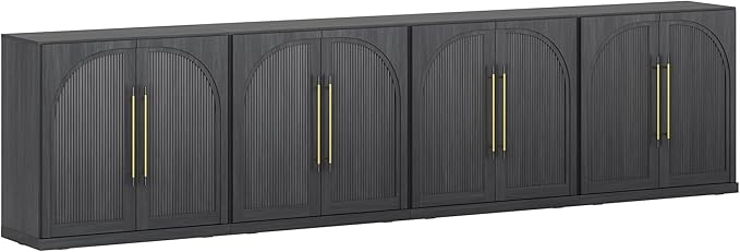 Belleze 4-Piece Modular TV Stand Set -Fluted Entertainment Center with Double-Arc Door,Modern Sideboards With Storage and Adjustable Shelves,Classic Media Console Table Cabinet For Living Room (Ebony)