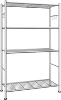 Sakugi Storage Shelves - 4-Tier Spacious Shelf Organizer with Hooks & Leveling Feet, Easy to Assemble, Rust-Resistant Garage Shelving for Kitchen, Pantry, Bedroom, 33.2" x 12.7" x 57.3", Sliver