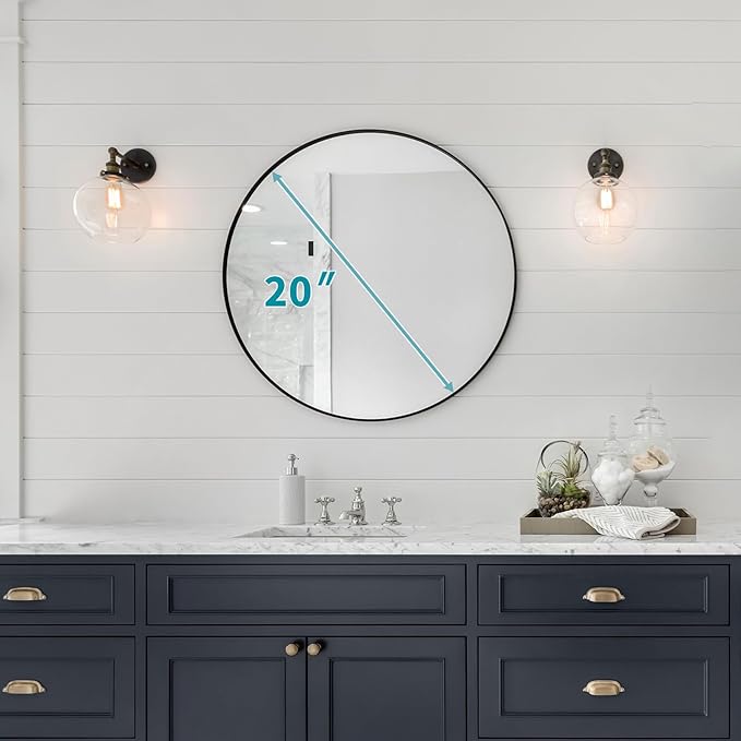 Fabuday Black Circle Mirror for Wall 20 inch - Round Mirrors for Bathroom, Entryway, Living Room, Hallway, Bedroom Decor, Small Matte Framed