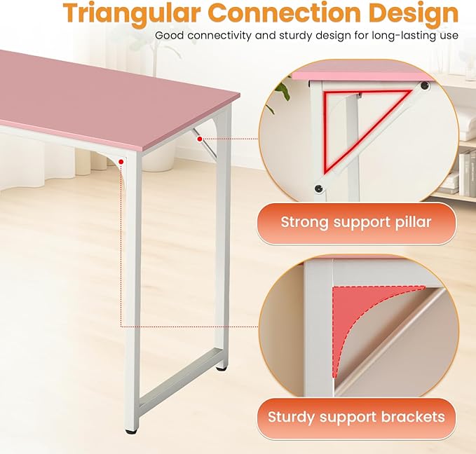 PayLessHere | 32 Inch Computer Desk | Pink | Office Desk with Metal Frame, Adjustable Feet | Water-Resistant, Scratchproof Surface | Sturdy Writing Table for Home Office or Study | Pack of 1