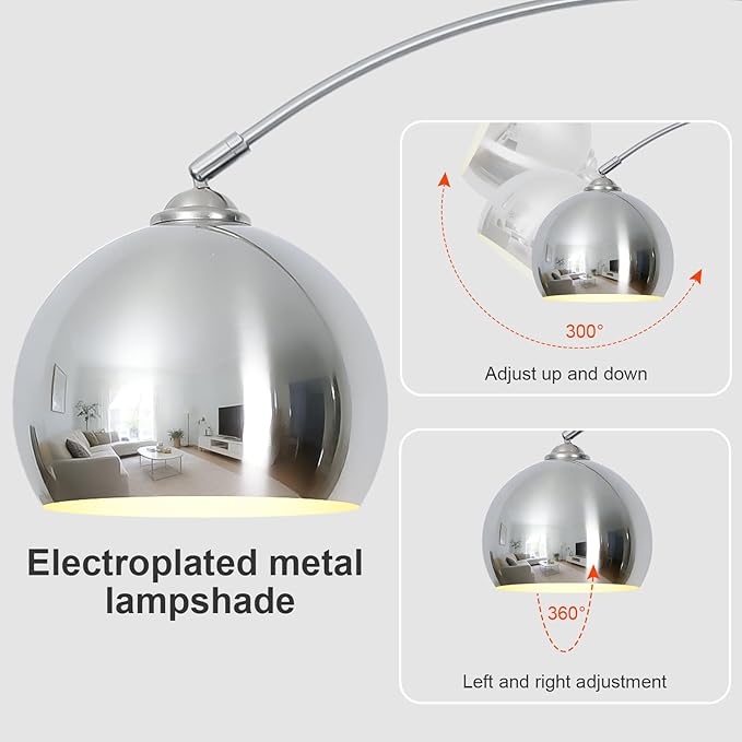 Glossy Silver Arc Floor Lamp 71" Tall, Dimmable 12W LED Smart Standing Lamp with Remote, 360° Rotatable Adjustable Height & Span, Modern Floor Lamp for Living Room, Bedroom, Office, Library