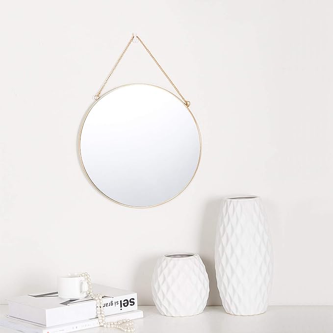 Dahey 11.8-inch Small Hanging Circle Mirror Wall Decor Gold Round Mirror with Hanging Chain for Bathroom Bedroom Living Room Dorm College Office, Gold