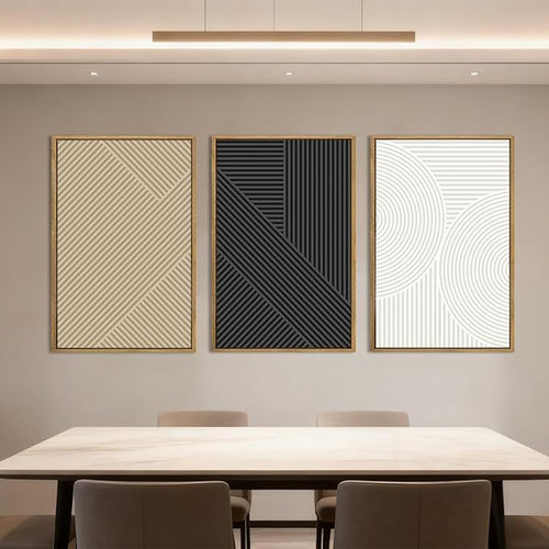 Anyzal Large Framed Black Abstract Wall Art 16x24 Inch Boho Modern Canvas Wall Decor Neutral Minimalist Line Artwork for Living Room Bedroom Dining Room Set of 3