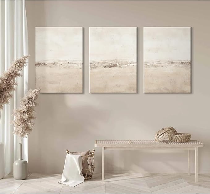 Baccone Beige Abstract Wall Art Set of 3 Neutral Canvas Wall Art Prints Boho Abstract Picture Modern Abstract Art Wall Decor Minimalist Artwork for Living Room Beroom Decor 16x24 Inch Wrapped Canvas