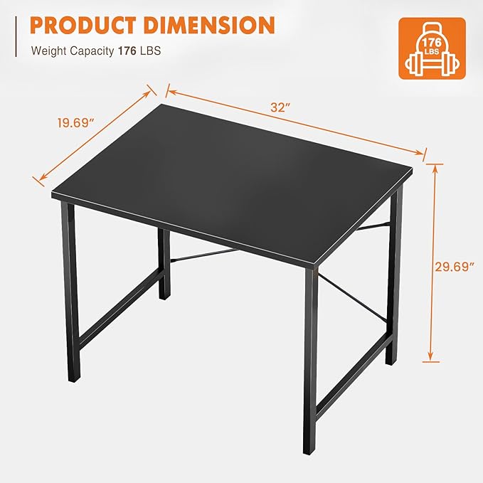 NEWBULIG 31.5” Small Computer Desk, Office Writing Desks Compact Study Table Student Bedroom Home Work PC Workstations with Metal Frame Wood Tabletop, Black