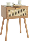 AWASEN Mid Century Nightstand, Rattan Side Table with Drawer, Modern Bedside Table with Storage and Solid Wood Legs for Living Room, Bedroom and Small Space (Brown)