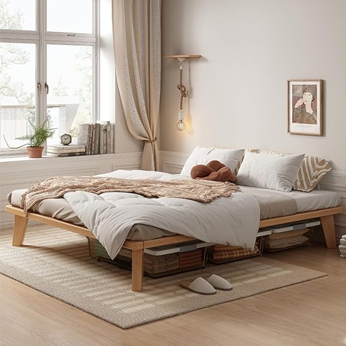 NELYE Twin Platform Bed Base - 14 Inch Solid Wood Mattress Foundation with Support Slats and Legs, Twin-Size Rubberwood Simple Bed Frame