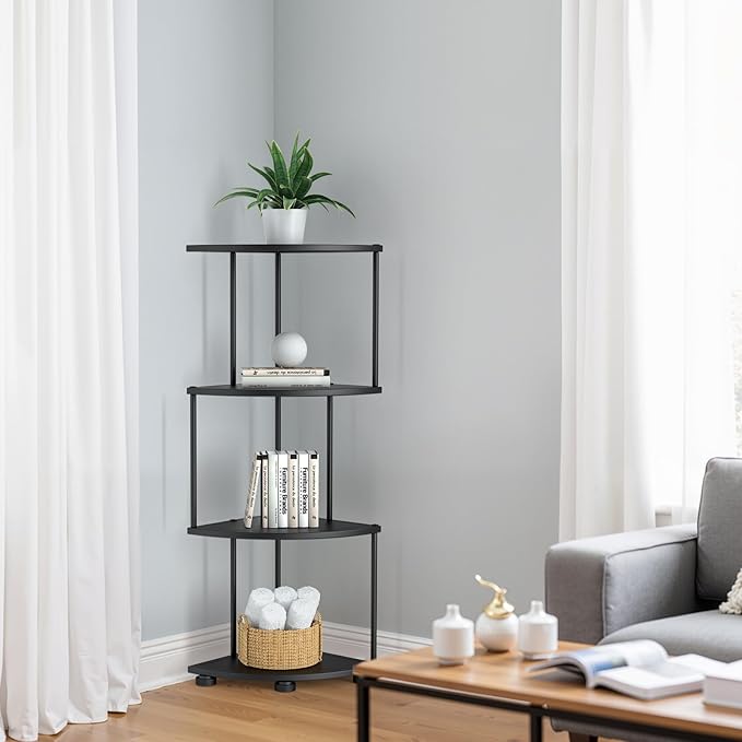 haomsj Metal Corner Shelf Stand 4 Tier 41",Sturdy Baking Paint Process Corner Shelves Display Shelf for Living Room Decor,Wall Corner Bookshelf Office Small Space (Black)