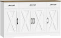 HOSTACK Buffet Cabinet with Drawers, 55" Large Sideboard Buffet Storage Cabinet with Shelves and Doors, Modern Farmhouse Coffee Bar Station Wood Kitchen Table for Kitchen, Dining Room, White/Rustic