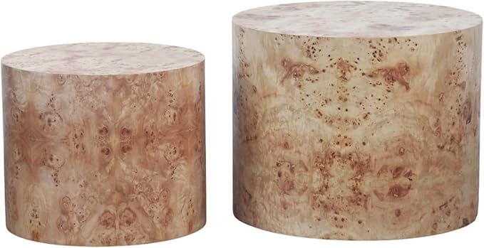 WILLIAMSPACE 18.9" Round Nesting Coffee Table Set of 2, Modern Wooden Coffee Tables Small Circle Center Table for Living Room, Accent End Table Set, No Assembling (Natural Burl)