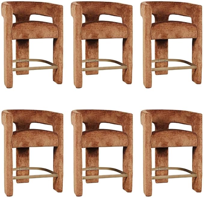 Jofran Gwen Rust Upholstered Counter Stool with Arms – Versatile Barstools – Stylish Seating for Kitchen Dining Room or Home Bar, Natural, Modern Counter Stools, Set of 6