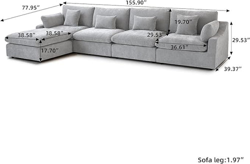 155.9" L Shape Cloud Modular Couches for Living Room, Modern Sectional Sofa with Chaise Ottomans, Deep Seat Couch Cushion Covers Washable&Removable, Sectional Sofas for Home Office Apartment (Grey)