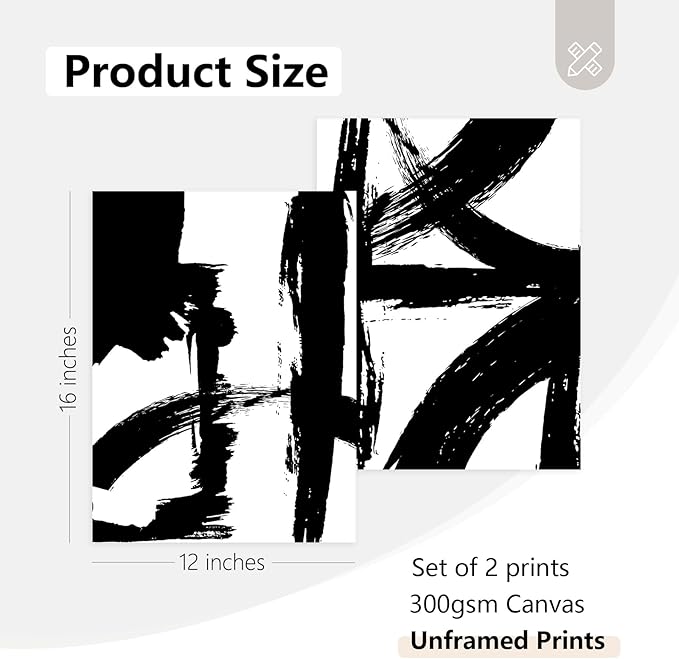 Tocliky Black and White Wall Art Abstract Modern Painting Minimalist Line Canvas Wall Art Decor Black And White Poster Abstract Artwork Prints for Living Room Bedroom 12x16 Inch Unframed Set of 2