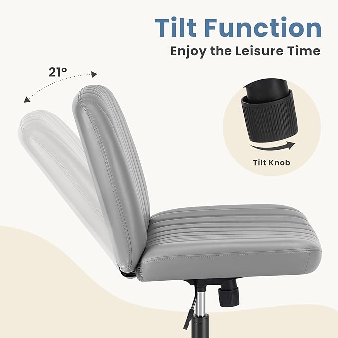 DUMOS Criss Cross Chair Legged Office Chair, Wide Comfy Desk Seat, Armless Computer Task Chairs, Swivel Vanity Home Chair No Wheels,Height Adjustable