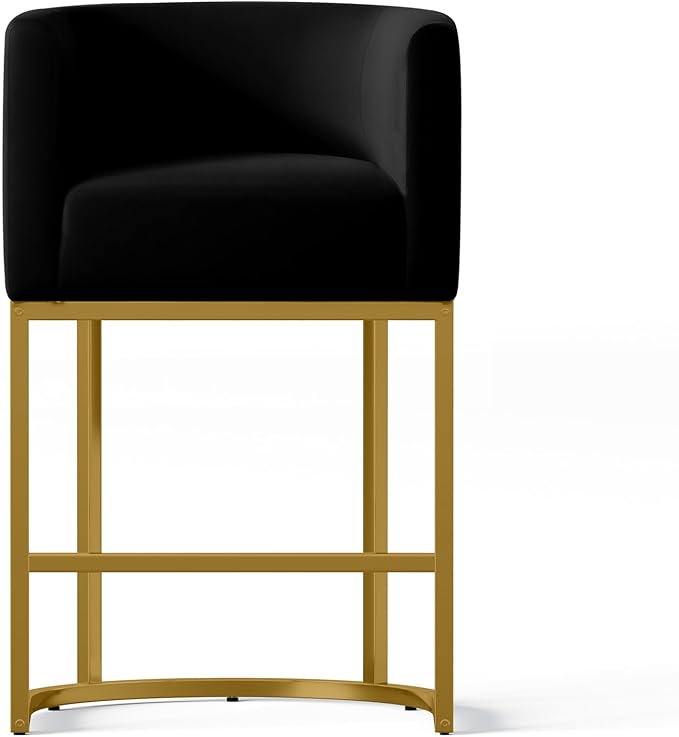 26" Modern Counter Height Bar Stools,PU Leather Upholstered Barrel Barstools with Backs,Island Chairs Bar Stools Set of 1,Metal Gold Frames,Black Leather