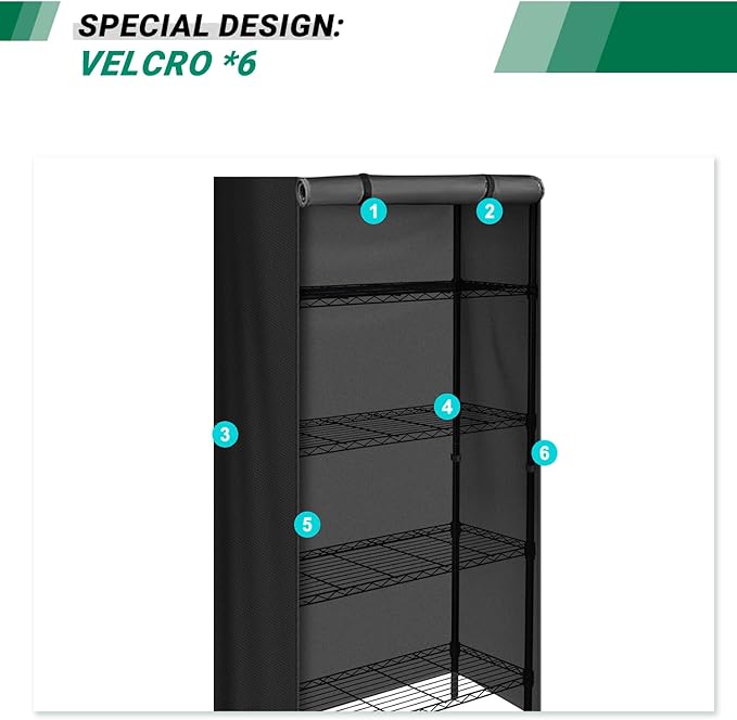 Storage Shelving Unit Cover,Waterproof Shelf Cart Cover Protective Outdoor Indoor Storage Rack Dust Cover with Zipper (32.5""Lx16.5""Wx72""H), Black, O0-C2NH-ZY28