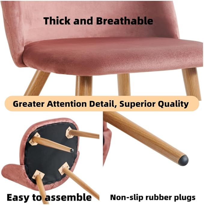 Homy Casa Dining Chairs Set of 4 Velvet Accent Kitchen Chairs Set Scandinavian Style Side Chair Set for Living Dining Room Lounge, Metal Legs and Soft Seats, Rose 4PCS