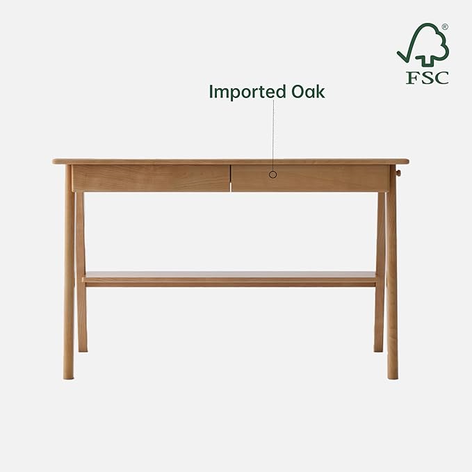100% Solid Wood Desk with 2 Drawers, Home Office Computer Desk, Mid Century Modern Oak Desk for Study Writing 39" W