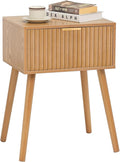 AWASEN Fluted Nightstand, Small Bedside Table with Storage Drawer, Accent End Table Living Room for Bedroom and Small Space, Brown
