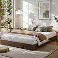 California King Size Solid Wood Platform Bed with Sturdy Wooden Slats, Floor-Standing Bed Frame, Modern Minimalist Design Bed Frame, No Box Spring Needed, Space Saver, Easy Assembly, Walnut Wood