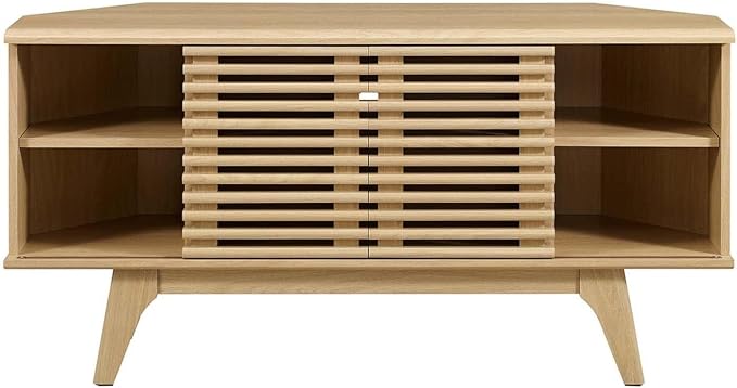 Modway Render Mid-Century Modern Low Profile 46" Corner Media TV Stand in Oak, 15 x 46 x 23