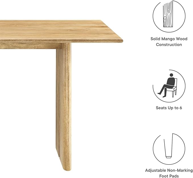 Modway Amistad 60" Solid Wood Modern Farmhouse Rectangular Dining Table in Oak