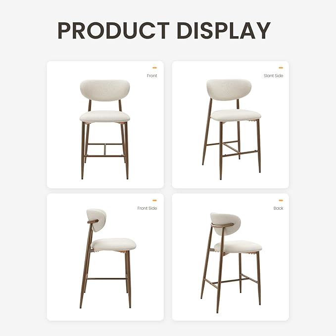 Bar Stools Set of 1, Counter Height bar stools, Kitchen Bar Stools with Backs, Modern Upholstered, Modern Bar Stools with Metal Legs for Kitchen Island, Counter, Beige
