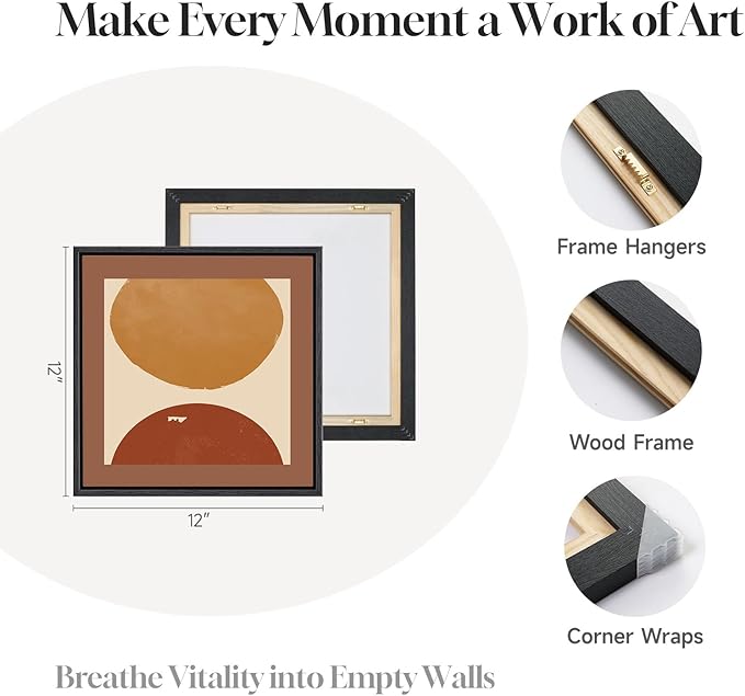 4 Piece Framed Abstract Boho Wall Art Set, Modern Mid Century Canvas Picture Wall Decor, Minimalist Geometric Orange and Brown Paintings Prints for Living Room Bedroom Hallway, 12x12 Inch