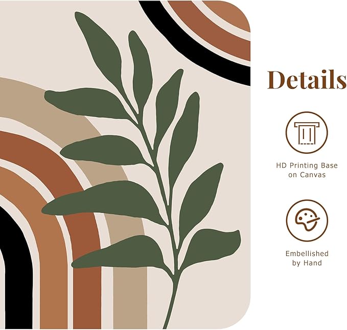 SAFERRYHOME Boho Abstract Wall Art, Mid Century Bohemian Wall Decor Framed Canvas Set of 3, Modern Minimalist Artwork Botanical Painting Prints Pictures for Living Room Bedroom Bathroom, 16x24 inch