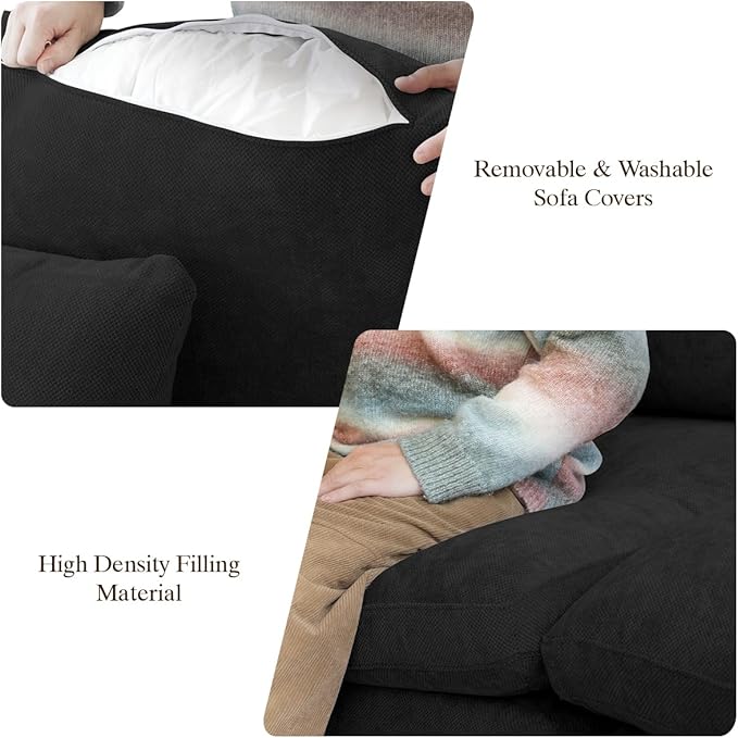 155.9" L Shape Cloud Modular Couches for Living Room, Modern Sectional Sofa with Chaise Ottomans, Deep Seat Couch Cushion Covers Washable&Removable, Sectional Sofas for Home Office Apartment (Black)