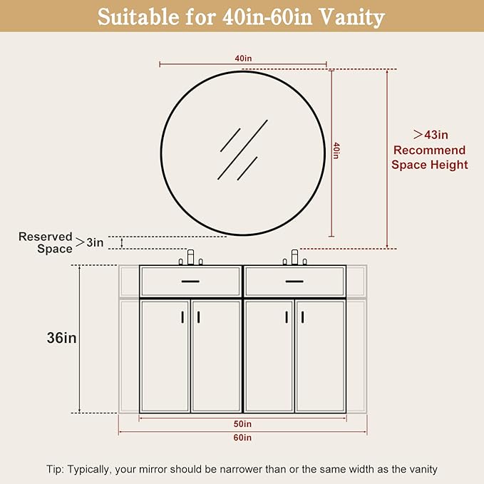 WallBeyond Round Wood Mirror, 40-" Round Modern Decoration Large Circle Wall Mirror for Bathroom Living Room Bedroom Entryway, Honey