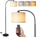 LALISU Arc Floor Lamps for Living Room, Modern Standing Lamp with Remote Dimmable Floor Lamp with Linen Shade, Tall Lamp for Bedroom Office Dining Room (Black)