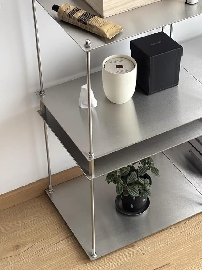Modular Stainless Steel Shelving Unit, Silver Metal Storage Rack, Modern Living Room Side Table,Coffe Table(H24.4'')