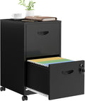 SteeLoong 2 Drawer File Cabinet with Lock，Black Rolling File Cabinet for Home Office, Metal Small Mobile Filing Cabinets on Wheels for Hanging Letter