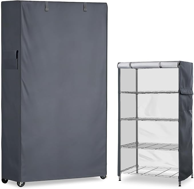Waterproof Shelf Cover,600D Heavy Duty Dustproof Storage Wire Rack Covers,Outdoor Shelving Covers for Wire Shelves with Zipper 48''x20''x72'',Grey
