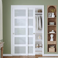 Finosen Preassembled Sliding Closet Door Slab, 48 x 80 in (Double 25 inch), 5-Lite Frosted Glass, Bypass Barn Door with Hardware Kit Included, MDF Wood Panel, Water-Proof PVC Surface, White