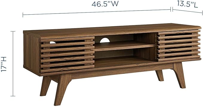 Modway Render 46" Mid-Century Modern Low Profile Media Console TV Stand, 46 Inch, Walnut